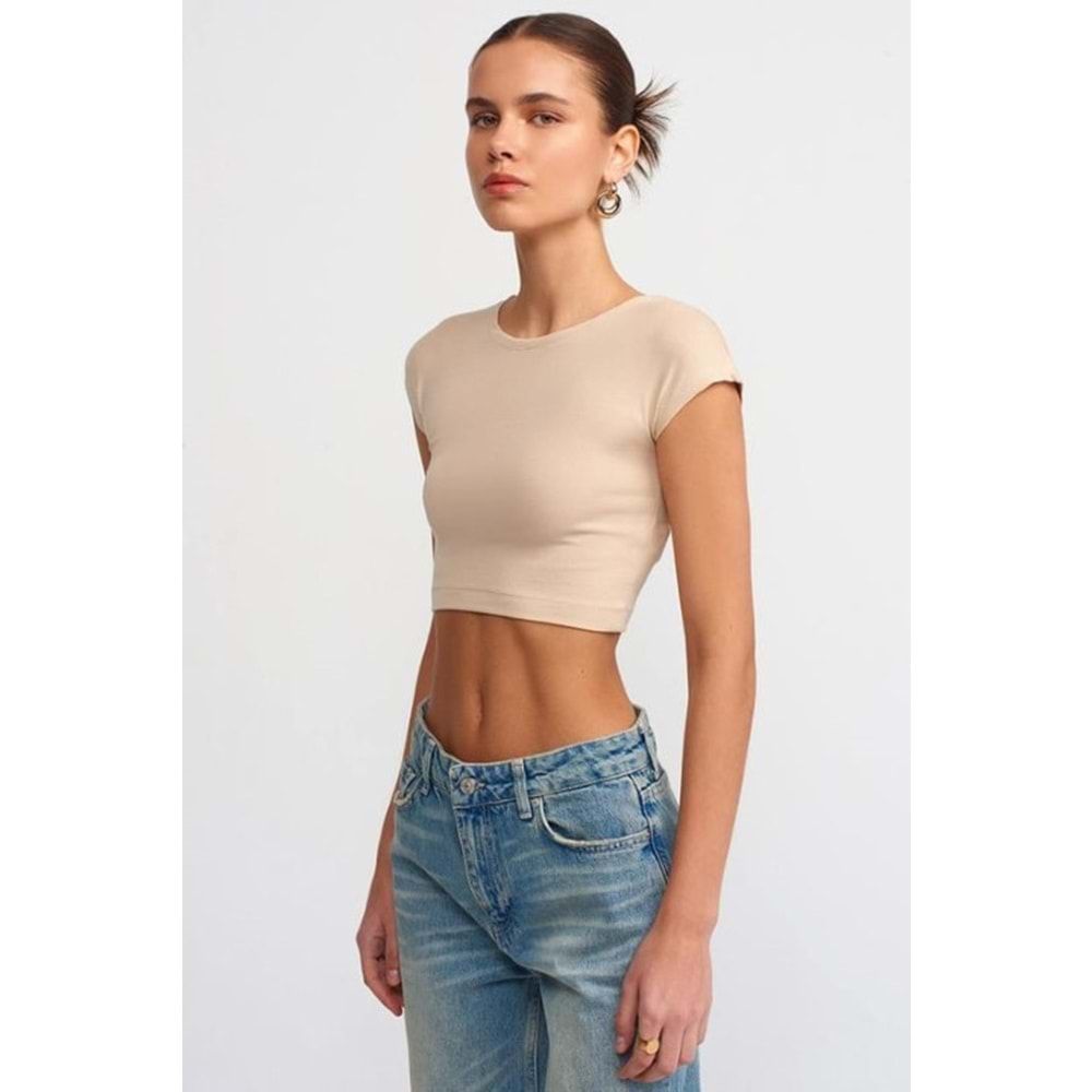 TENA KADIN T-SHIRT LİKRA RİBANA CROP - T24513